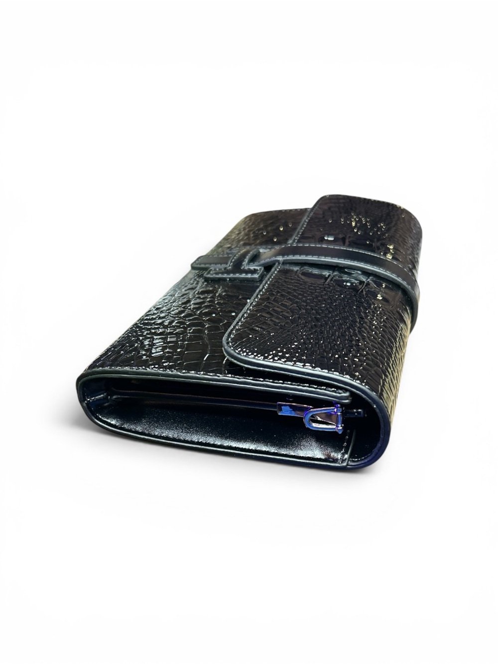 Black Croc-Embossed FASHION Wristlet Clutch or Crossbody New - Picture 4 of 8